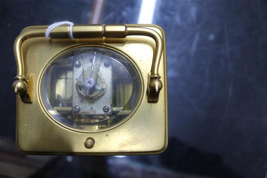 A 20th century gilt brass repeating carriage clock with Roman numeral dial height 13cm